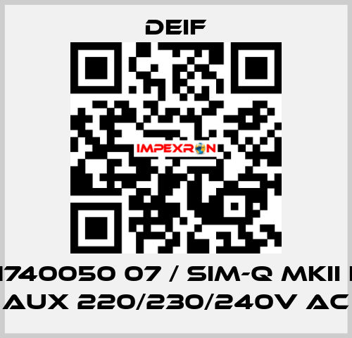 2961740050 07 / SIM-Q MKII LF, V aux 220/230/240V AC Deif