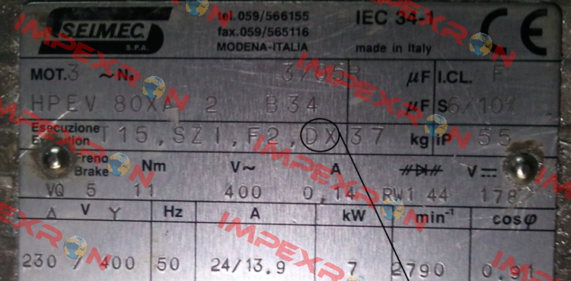 HPEV 80XA 2 230.400V-50Hz B34 (Right threaded shaft end)  Seimec (Rossi)