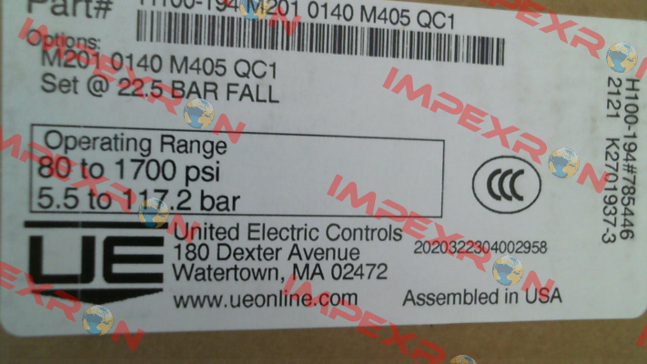 H100-194-0140-M201-M405-QC1 United Electric