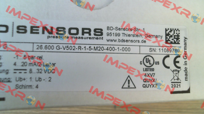 26.600 G-V502-R-1-5-M20-400-1-000 Bd Sensors