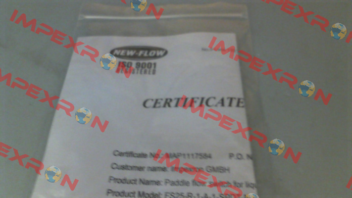 Material certificate for FS25-R-1-A-1-SPDT-N New-Flow