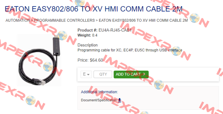 EASY802/806 - P/N EU4A-RJ45-CAB1 Moeller (Eaton)